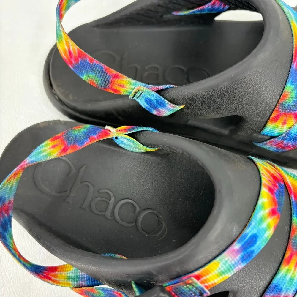 Chaco Chillos Sandals Size 5 Junior Sport‎ Black Rainbow Tie Dye Unisex Kids